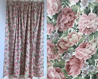 £25.99 • Buy Vintage Sanderson Style Cabbage Roses Floral Curtains Cottagecore 67w X 72 L