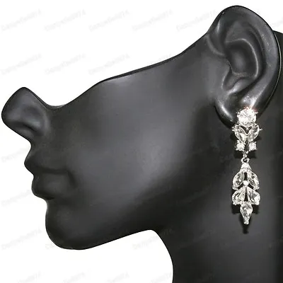 2 Long SPARKLY CRYSTAL CHANDELIER EARRINGS Silver Rhinestone Marquis Crystals • £6.95