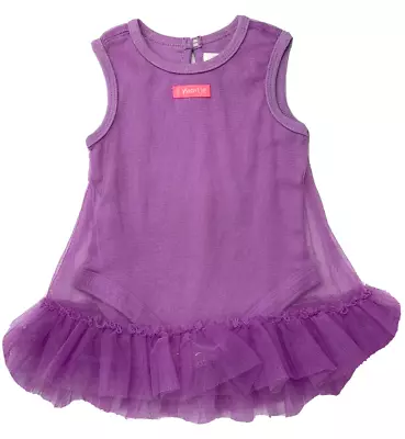 Naartjie Baby Girls 3-6 Month Purple Cotton Tank Dress With Tulle Ruffle Overlay • $7.49