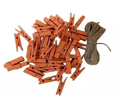 50 Pieces DIY Mini Color Wooden Clothespins 50pcs (1.5inch) Orange + Jute Twine • $18.47