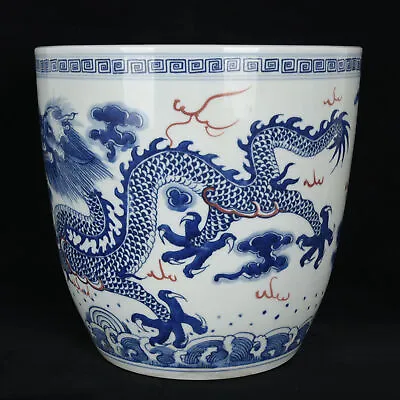 11.6  China Old Antique Qing Dynasty Kangxi Mark Porcelain Blue White Dragon Pot • $503.99