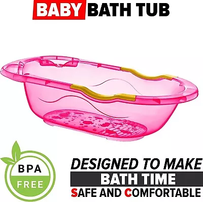 Large Pink Baby Bath Tub Kids Clear Plastic Toddler Shower Bathing • £19
