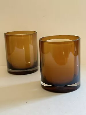 Mikasa Glass Amber Pillar Candle Holder Set Of 2 • $24