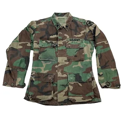 VTG US ARMY Camo Cargo Jacket Shirt Small Reg Woodland Combat BDU Hot Weather • $26.95