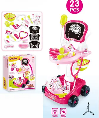£17.95 • Buy Pink Doctors Nurses Role Play Pretend Medical Trolley Toy With Lights & Sounds