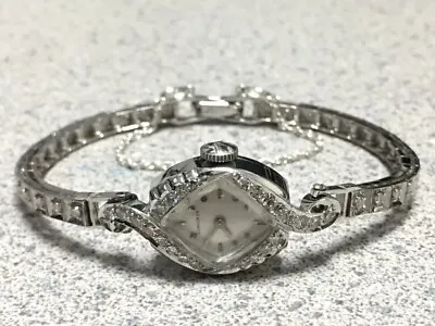 Vintage LONGINES 56 Diamond Watch 14K Gold Case/band Tennis Bracelet Sign4x 16.2 • $1149.99