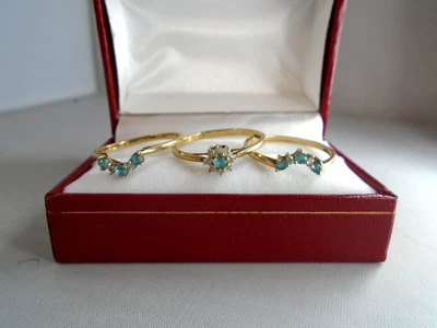 £289 • Buy Stunning Vintage 3 X 9ct Gold Stacker  Rings Set With Aquamarines & Diamonds