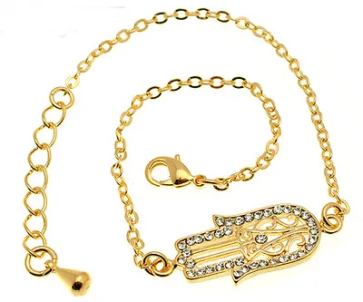 Hamsa Gold Bracelet Evil Eye Charm Kabbalah Hand Of Fatima Judaica Pendant New • £8.95