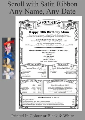 £3.99 • Buy PARCHMENT PERSONALISED BIRTHDAY GIFT SCROLL * Day You Were Born * ANY AGE*