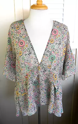 CAbi Style #5344 Size Large Poet Folklore Tiered Floral Polyester V-Neck Blouse • $7.90