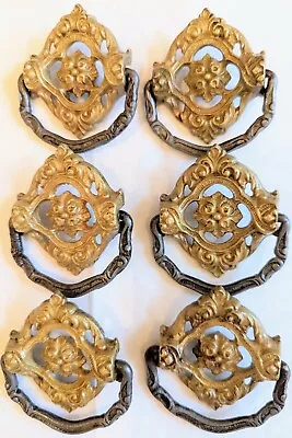 6 Six Art Nouveau Antique Vintage Brass Drawer Pulls Handles • $49.99
