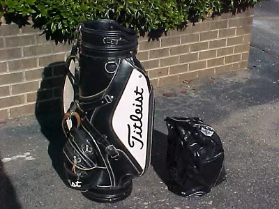 Vintage Titleist Staff Large 11  Black & White Golf Club Bag W Snap-On Cover • $110