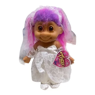Vintage Russ Berrie Large 7  Bride Wedding Troll Doll  Dress Pink/Purple Hair • $25.39