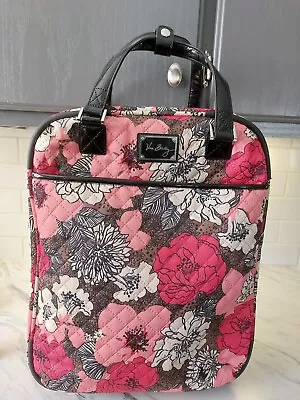 Vera Bradley Mocha Rouge Pink Floral 17  Roll Along Tote Suitcase 17  X 15  X 9  • $52.88