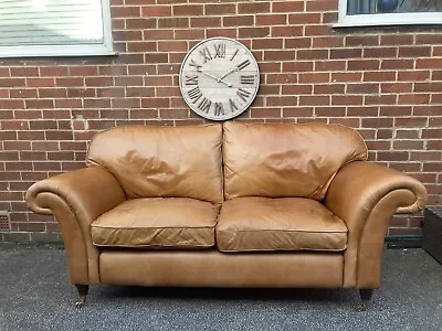 Laura Ashley Sofa 2 Seater Tan Leather Brown Country Cottage Mortimer Range • £420