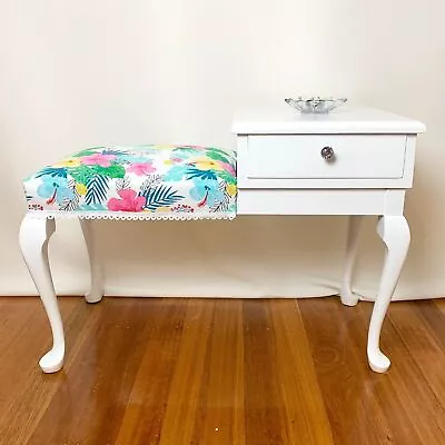 Entrance And Hallway Table With Seat Telephone Table White With Floral Fabric • $395