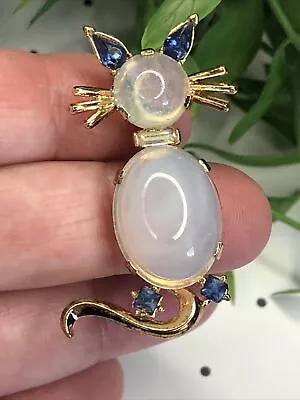 $60 • Buy Vintage CROWN TRIFARI Gold Tone PHILIPPE Jelly Belly CAT Pin Brooch *read*