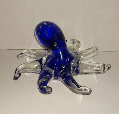 Murano Art Glass Octopus Hand Blown Paperweight Kraken Cobalt Blue Sculpture  • $56.25