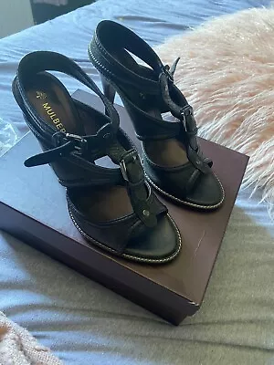 Mulberry Lovick Black Leather Ankle Strap High Heel Shoes Sandals UK6 With Box • £70