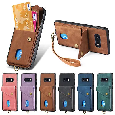 $12.09 • Buy For Samsung S8 S9 S10 S10E S20 Vintage Leather Case Card Holder Cover With Strap
