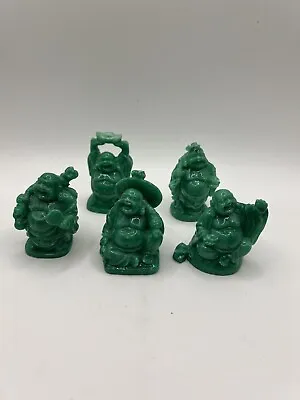 Set Of 5 Small Green Glazed Resin Buddha Statues Big Fat Happy Laughing Buddha • £17.10