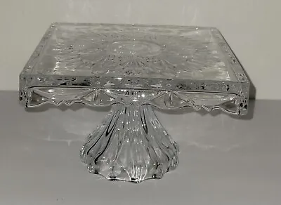 Vintage Crystal Glass Square Cake/Dessert Stand Pedestal 8” Square 5” Tall Decor • $85