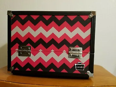 Caboodles Makeup Trunk Case Box 3 Tier Mirror Pink Black Gray RARE EUC Lined • $24