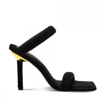 Good American Black Terry Square Toe High Heels Shoes Sandal Size 9.5 Kardashian • £56.16