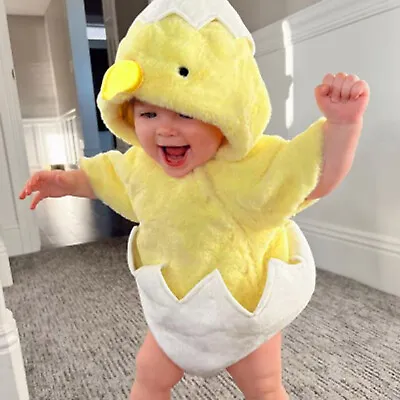 Infant Boys Cosplay Chicken Animal Costume Girls Winter Fleece Hooded Romper UK • £13.89