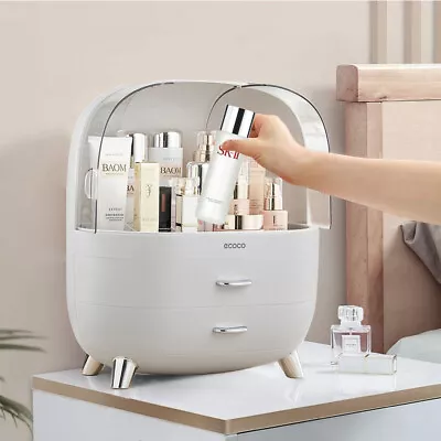 Large Dustproof Makeup 2 Doors Cosmetic Organiser Tidy Dressing Table Drawer Box • £13.99