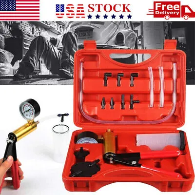 Hand Held Vacuum Pressure Pump Tester Set Brake Fluid Bleeder Bleeding Kit + Box • $17.59