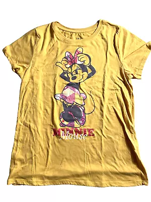 Disney T-Shirt Women’s Small Minnie Mouse Graphic Gold Crew Neck Top Tee Mickey • $8.98