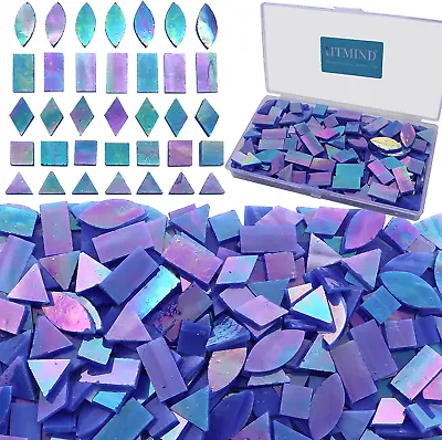 Iridescent Glass Mosaic Tiles For Crafts 240 Pieces 5 Shapes Mixed Stained Glas • $20.54