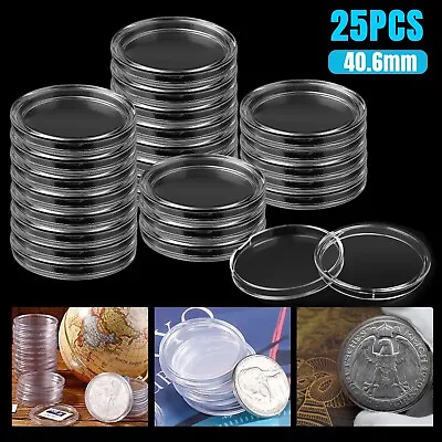 25X Coin Capsules Holder Storage Case 40.6mm Clear For Silver Eagle 1 Oz Dollar • $9.98