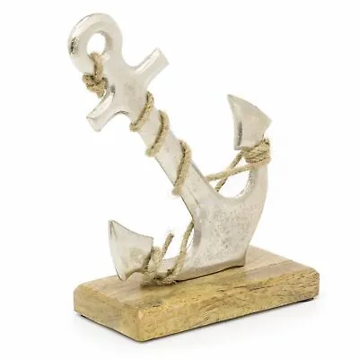 18cm Nautical Silver Metal Ships Anchor | Seaside Ornament Decoration On Stand • £10.99