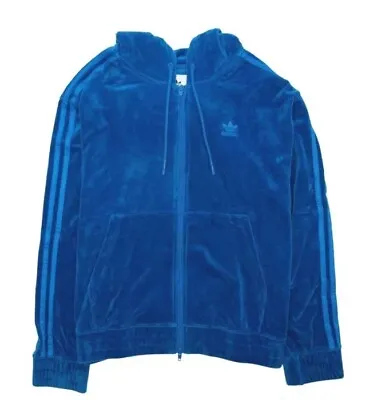 $99 • Buy RARE Jeremy Scott Adidas Large Hooded Blue Velour Track Top Size L NWT