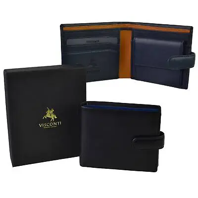 Mens Leather Tabbed Stylish Bifold Wallet By Visconti; Parma Collection Gift ... • £25.99