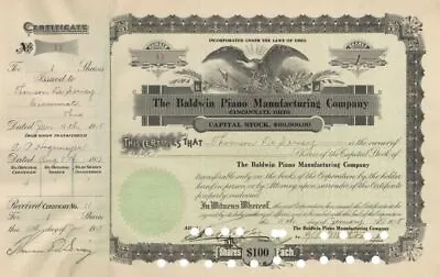 Baldwin Piano Manufacturing Co. - Cincinnati Ohio Stock Certificate - Musical I • $67.76