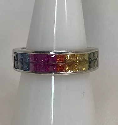 14k White Gold Rainbow Sapphire Ring Size 6 4g • $399