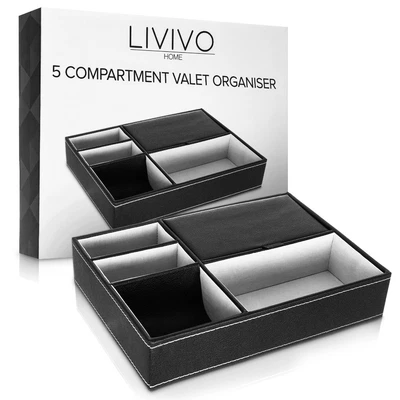 £8.95 • Buy 5 Compartment Leather Valet Tray Organiser Textured Wallet Jewellery Storage Box