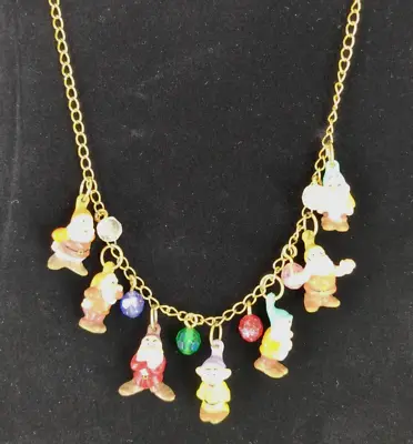 1980s Disney Applause Vintage Snow White Dwarfs Resin Charm Necklace Gold Tone • $49.99