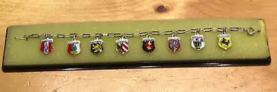 Vintage Germany Travel Souvenir Shield Charm Bracelet W/ 8 Sterling 925 Charms • $59