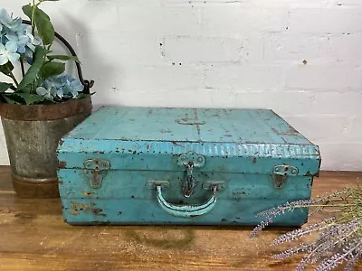 Vintage Industrial Indian Bombay Metal Railway Trunk Chest Luggage Coffee Table • £65