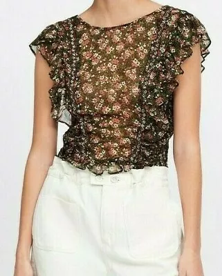$15 • Buy NWT Zara Sheer Beaded Floral Ruffled Top Ref 7521/051