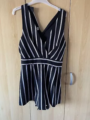 Black And White Striped - Size 10 - V Neck Playsuit - Parision Collection • £2