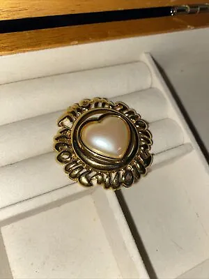 Vintage Signed MONET  MOM  Brooch With Heart Shaped Cream Pearl Gold Bezel L79g • $10