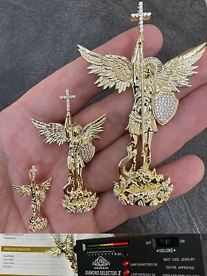 Real MOISSANITE Saint Michael Slaying Dragon Pendant 14k Gold Over 925 Silver • $175.90