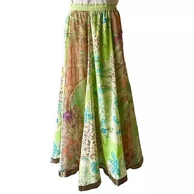 Anu By Natural Maxi Skirt Size XL Multicolor Floral Patchwork Boho Festival • $35
