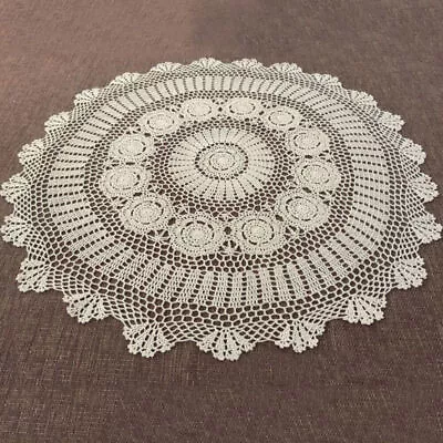$17.99 • Buy Round Hand Crochet Tablecloth Ecru Vintage Lace Table Cloth 35inch Floral Doily