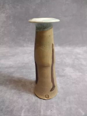 Studio Art Pottery Bud Vase Candle Stick Mushroom Brown & Teal Stamped • $24.99